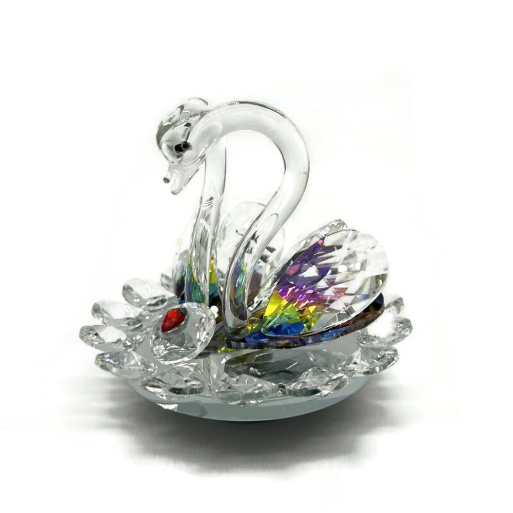 Crystal Swan Figurine Set of 2 Multicolored Home Warming Gift Decorative Accent